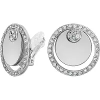 Traveller Clip Oorbellen - Oorclips Dames - Zilverkleurig - Kristallen - Geplatineerd - Cirkels - 20 mm - 157678