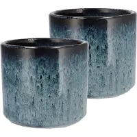DK Design Bloempot model Blue Glaze - 2x - blauw - D18 x H20 cm - ombre