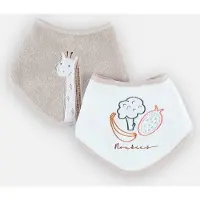 Noukie'S - 2 Pack - Bandana slabbetjes - Eponge - Giraf - beige /ivoor