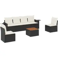vidaXL 7-delige Loungeset met kussens poly rattan zwart