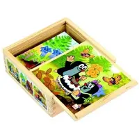 Bino Mevrouw Mol houten blokjespuzzel 9 blokjes Blokkenpuzzel 6 afbeeldingen Kinder puzzel vanaf 4 jaar - Oefen met inzicht - Educatief speelgoed - Hout kleine Mol