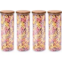 Alpina Voorraadpot/bewaarpot Foodking - 4x - borosilicaat glas - 1650 ml - glas/hout - D9.5 x H27 cm - voedsel bewaren