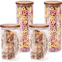 Alpina Voorraadpot/bewaarpot Foodking - 4-delige set - borosilicaat glas - 950/1650 ml - glas/hout