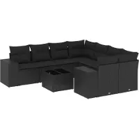 vidaXL 9-delige Loungeset met kussens poly rattan zwart