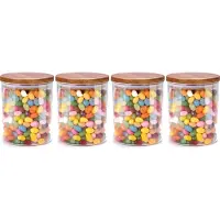 Alpina Voorraadpot/bewaarpot Foodking - 4x - borosilicaat glas - 600 ml - glas/hout - D9.5 x H11 cm - voedsel bewaren