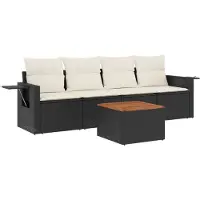 vidaXL 5-delige Loungeset met kussens poly rattan zwart