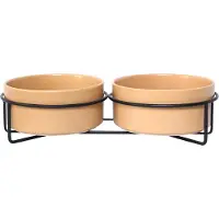 Animal Boulevard Ab65034 - Voer- En Drinkbakken - Hond - Ab Dubble Keramische Voerbak Met Metalen Standaard Beige-2x400ml - Maat: 2x400ml - 205919