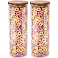 Alpina Voorraadpot/bewaarpot Foodking - 2x - borosilicaat glas - 1650 ml - glas/hout - D9.5 x H27 cm - voedsel bewaren