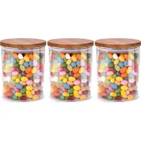 Alpina Voorraadpot/bewaarpot Foodking - 3x - borosilicaat glas - 600 ml - glas/hout - D9.5 x H11 cm - voedsel bewaren