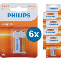 Philips 9V Batterijen - 6 Stuks (6 Blisters a 1 Stuk) - Voordeelverpakking Batterijen - Zink Technologie