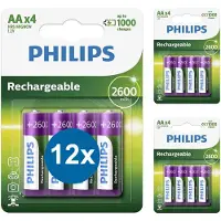 Philips Oplaadbare Batterijen AA - 12 Stuks (3 Blisters a 4 Stuks) - NiMH Batterijen HR6 - 2600 mAh
