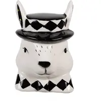 Clayre & Eef Voorraadpot Konijn 11 cm Wit Zwart Keramiek Wit