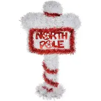 Clayre & Eef Kerst Tekstbord Sign 20x5x36 cm Rood Wit Kunststof NORTH POLE Rood