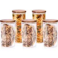 Alpina Voorraadpot/bewaarpot Foodking - 5-delige set - borosilicaat glas - 950/1250 ml - glas/hout