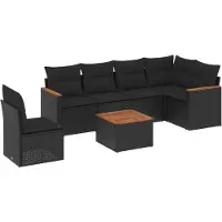 vidaXL 7-delige Loungeset met kussens poly rattan zwart