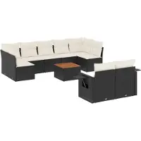 vidaXL 10-delige Loungeset met kussens poly rattan zwart