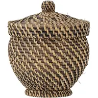 Bloomingville Leoonie mand met deksel, zwart, rotan
