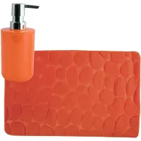 MSV badkamer droogloop mat/tapijt Kiezel - 50 x 80 cm - zelfde kleur zeeppompje - oranje - Badmatjes