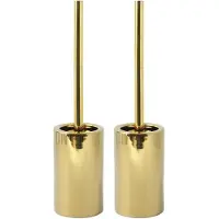 Spirella Luxe Toiletborstel in houder Sienna - 2x - goud glans - porselein - 42x10cm - met binnenbak - Toiletborstels