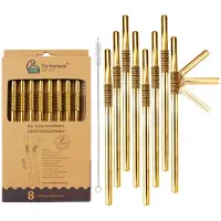 SmartaSaker Rietje Buigbaar Roestvrijstaal Goud (Set van 8 Stuks)