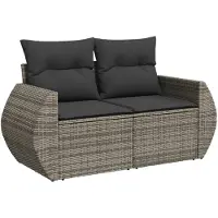 vidaXL Tuinbank 2-zits met kussens poly rattan grijs