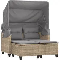 vidaXL Tuinbank 2-zits met luifel en voetenbanken poly rattan beige