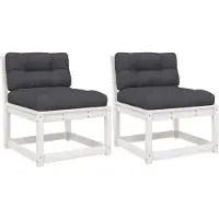 DKD Home Decor Tuinbanken met kussens 2 st massief grenenhout wit