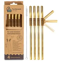SmartaSaker Herbruikbare rietjes van RVS - met borstel - Goud - Buigbaar - 4 Stuks