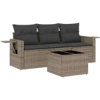 vidaXL 4-delige Loungeset met kussens poly rattan grijs