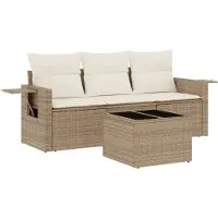 vidaXL 4-delige Loungeset met kussens poly rattan beige