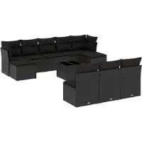 vidaXL 11-delige Loungeset met kussens poly rattan zwart