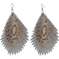 Behave - Oorbellen - geborduurde print - champagne goud en zilver - pailletten lovertjes