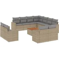 vidaXL 12-delige Loungeset met kussens poly rattan beige