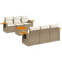 vidaXL 7-delige Loungeset met kussens poly rattan beige