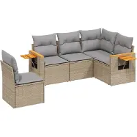 vidaXL 5-delige Loungeset met kussens poly rattan beige