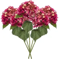 Emerald Kunstbloem hortensia tak - 5x - 50 cm - fuchsia - kunst zijdebloem - Hydrangea - decoratie bloem