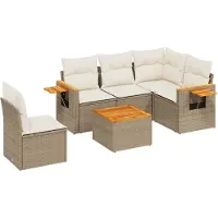 vidaXL 6-delige Loungeset met kussens poly rattan beige