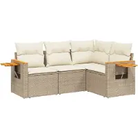 vidaXL 4-delige Loungeset met kussens poly rattan beige