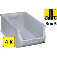 Allit 4 x Magazijnbak - grijpbak - stapelbak - ProfiPlus Box 5 - 17,5 L - PP - grijs