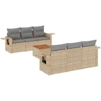 vidaXL 7-delige Loungeset met kussens poly rattan beige
