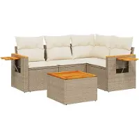 vidaXL 5-delige Loungeset met kussens poly rattan beige