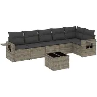 vidaXL 7-delige tuinmeubelset met kussens, grijs, polyrotan