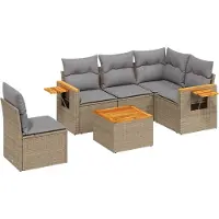 vidaXL 6-delige Loungeset met kussens poly rattan beige
