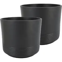 Bela Arte Bloempot/plantenpot Rille - 2x - ribbel - antraciet - voor kamerplant - D16.5 x H14.5 cm
