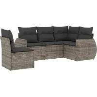 vidaXL 5-delige tuinmeubelset met kussens, grijs, polyrotan