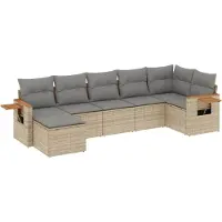 vidaXL 7-delige Loungeset met kussens poly rattan beige