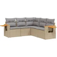 vidaXL 5-delige Loungeset met kussens poly rattan beige