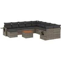 vidaXL 12-delige Loungeset met kussens poly rattan grijs