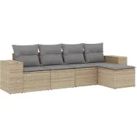 vidaXL 5-delige Loungeset met kussens poly rattan beige