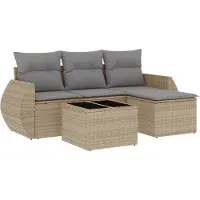 vidaXL 5-delige Loungeset met kussens poly rattan beige